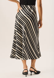 Black Bias Stripe Midi Skirt