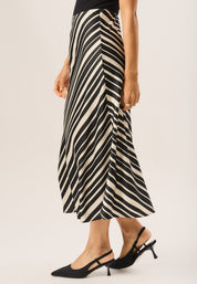 Black Bias Stripe Midi Skirt