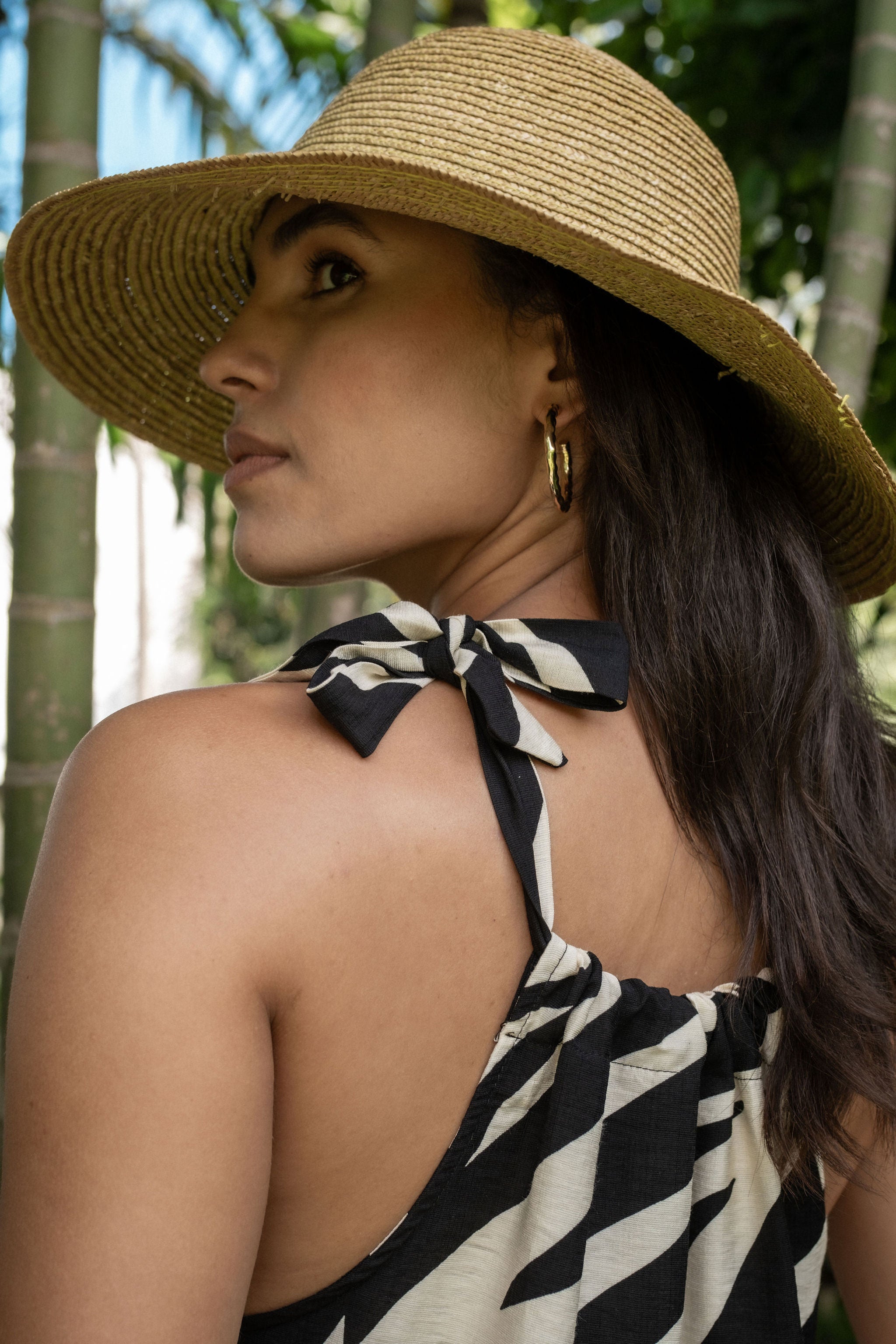 Mono Zebra Print Tie Shoulder Maxi Dress