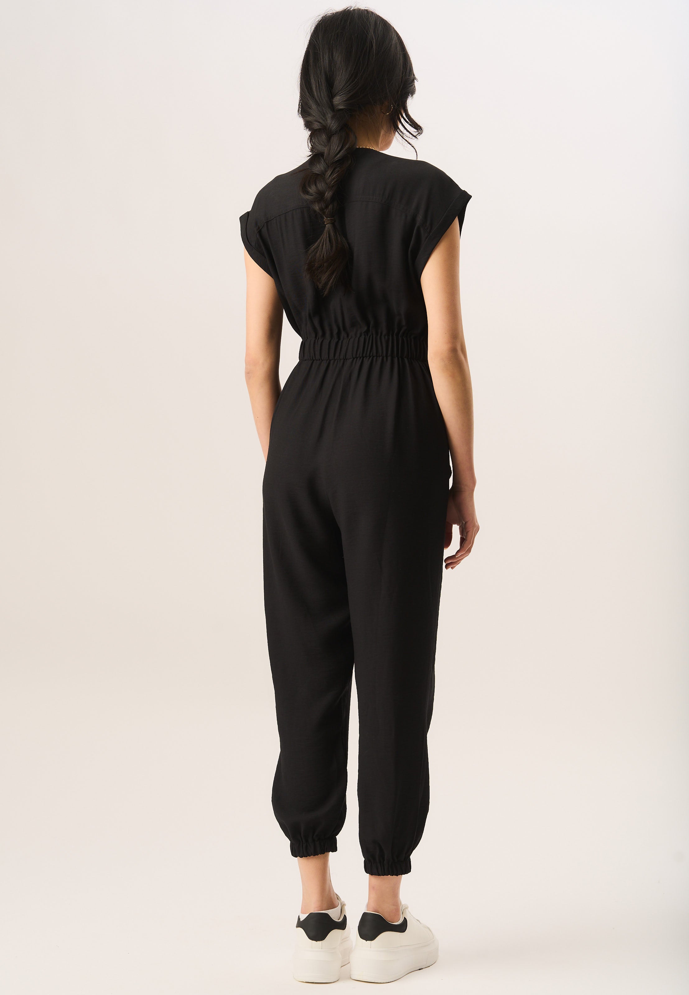 Black Waist Tie Pocket Detail Jumpsuit