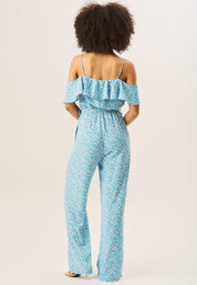 Blue Ruffle Cold Shoulder Jumpsuit