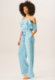 Blue Ruffle Cold Shoulder Jumpsuit