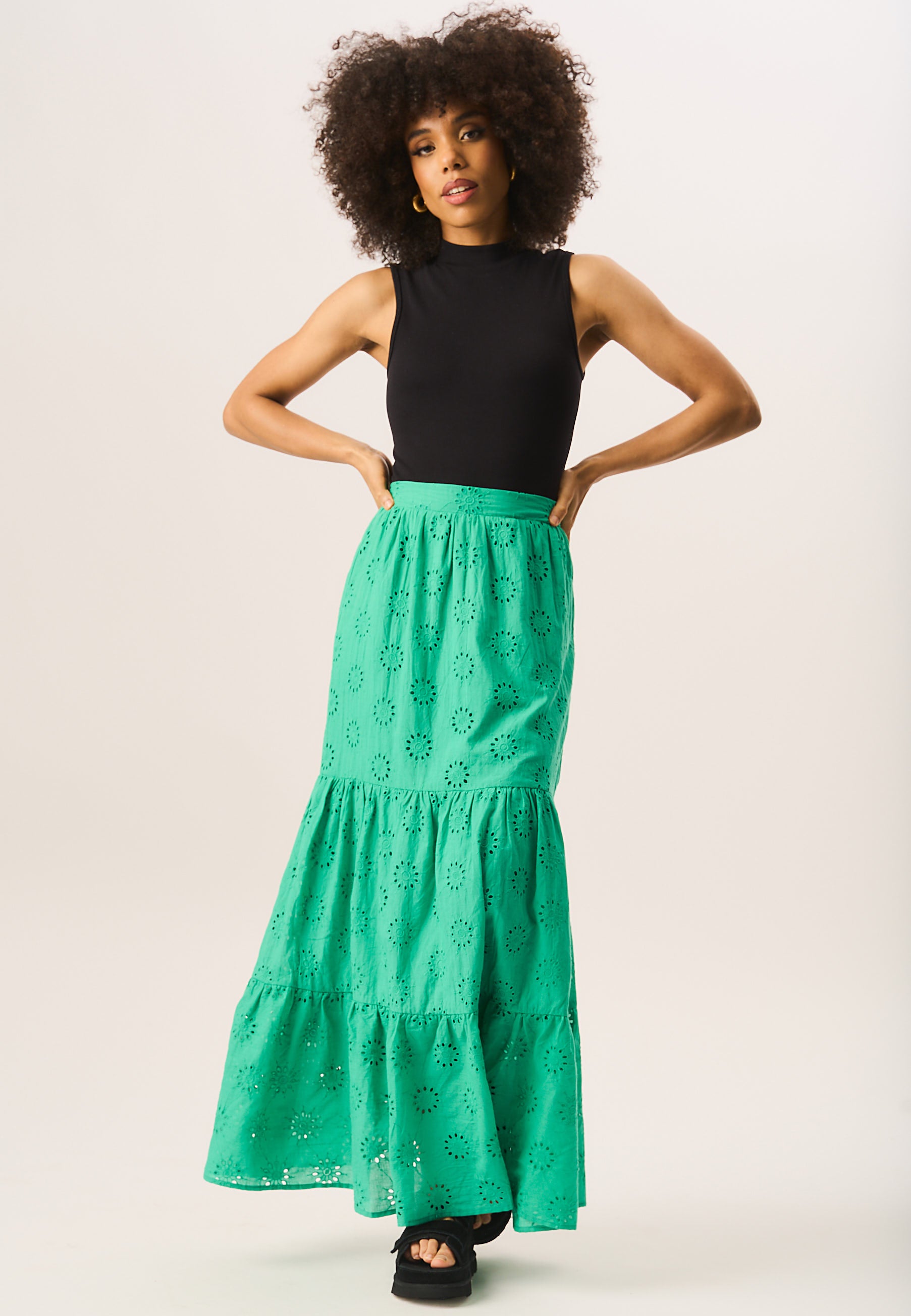 Tiered Lace Embroidered Long Skirt