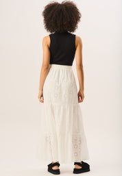 White Tiered Lace Embroidered Long Skirt