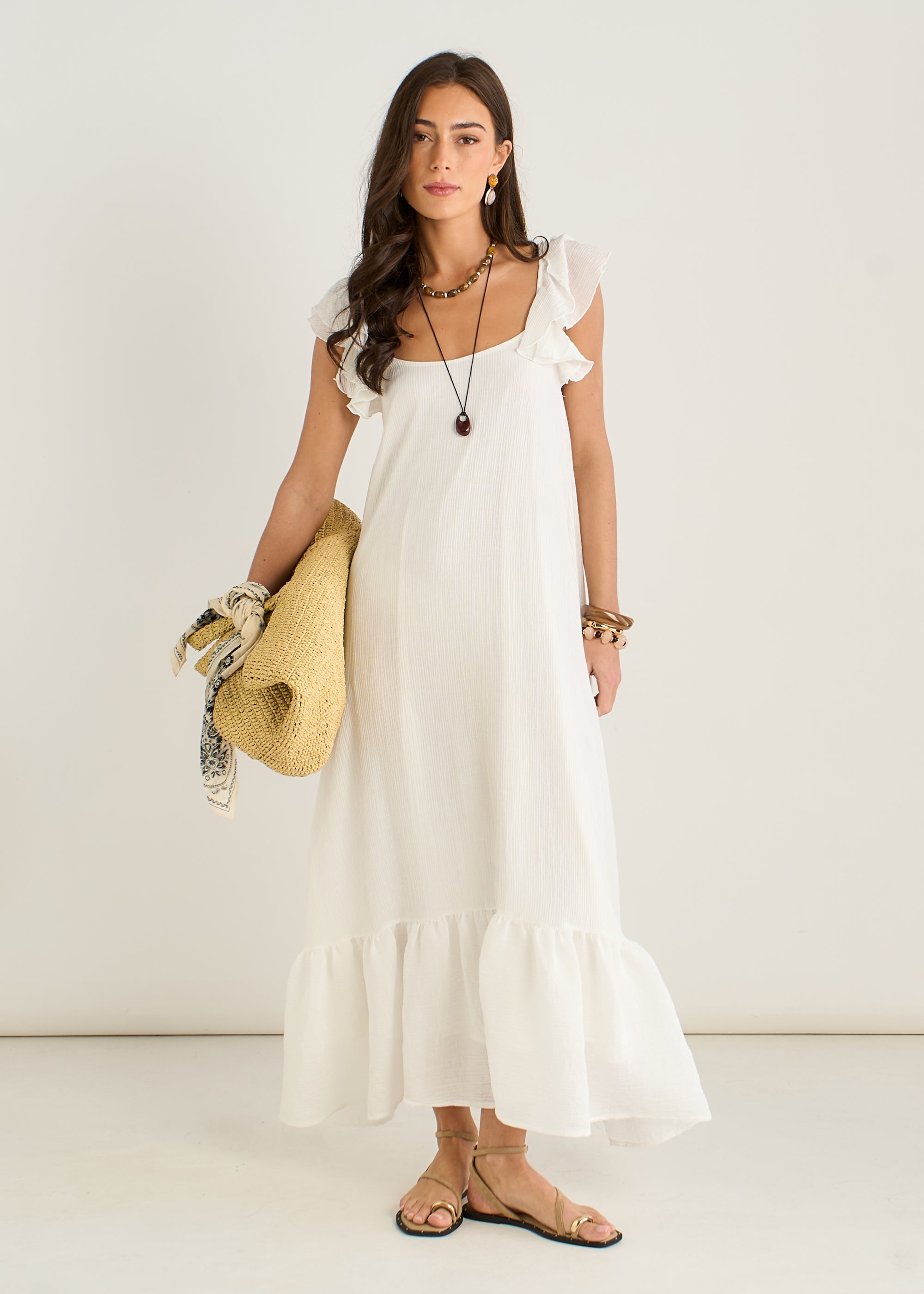Ruffle Short Sleeve Viscose Maxi Dress
