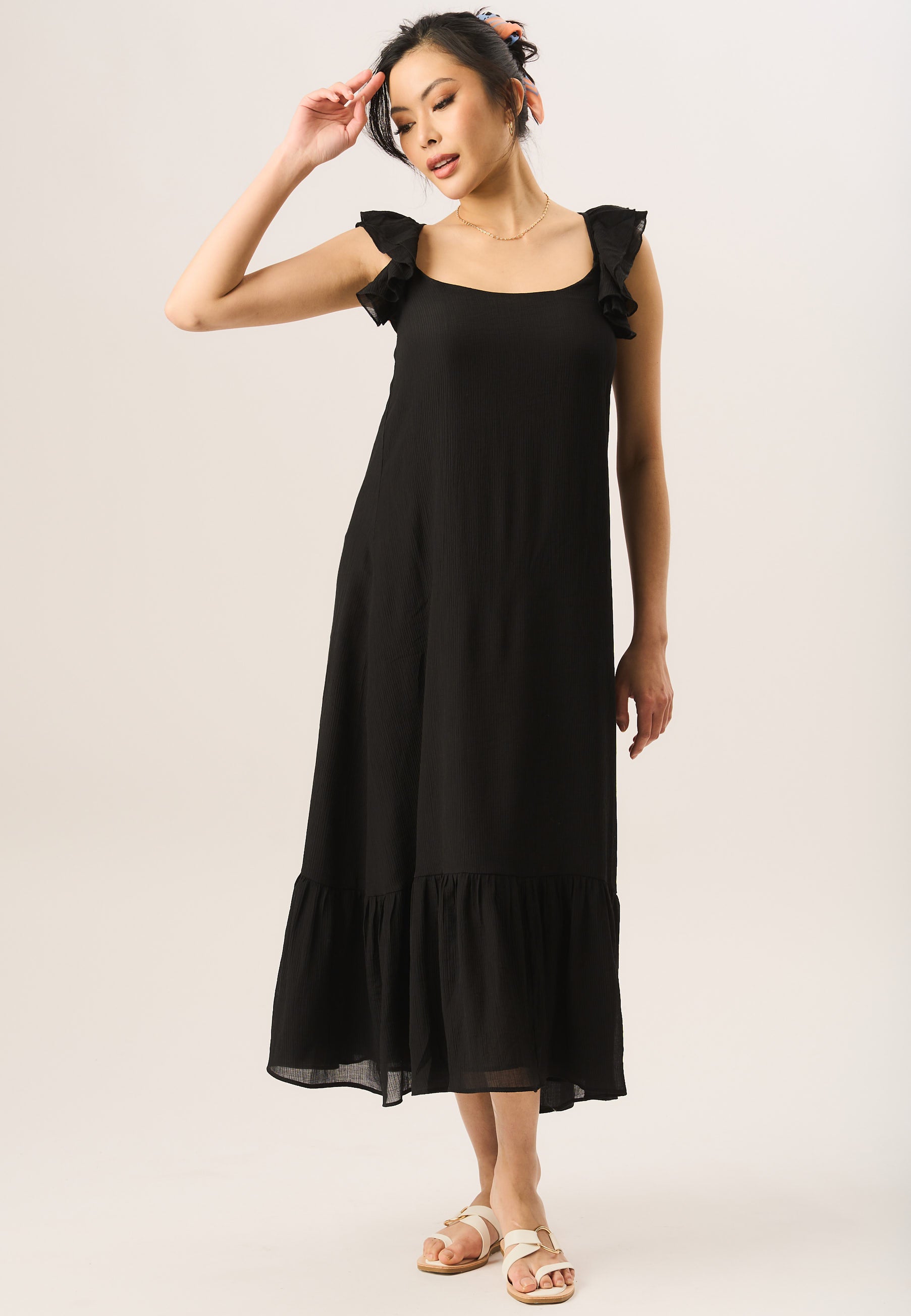 Ruffle Short Sleeve Viscose Maxi Dress