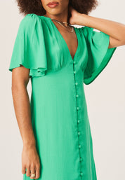 Green Angel Sleeves Button Down Midi Dress