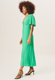 Green Angel Sleeves Button Down Midi Dress