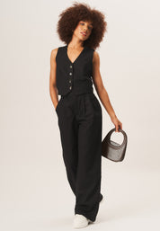 Black Tailored Cotton Wide Leg Trousers