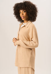 Camel Textured Oversize Fit Long Sleeves Shirt