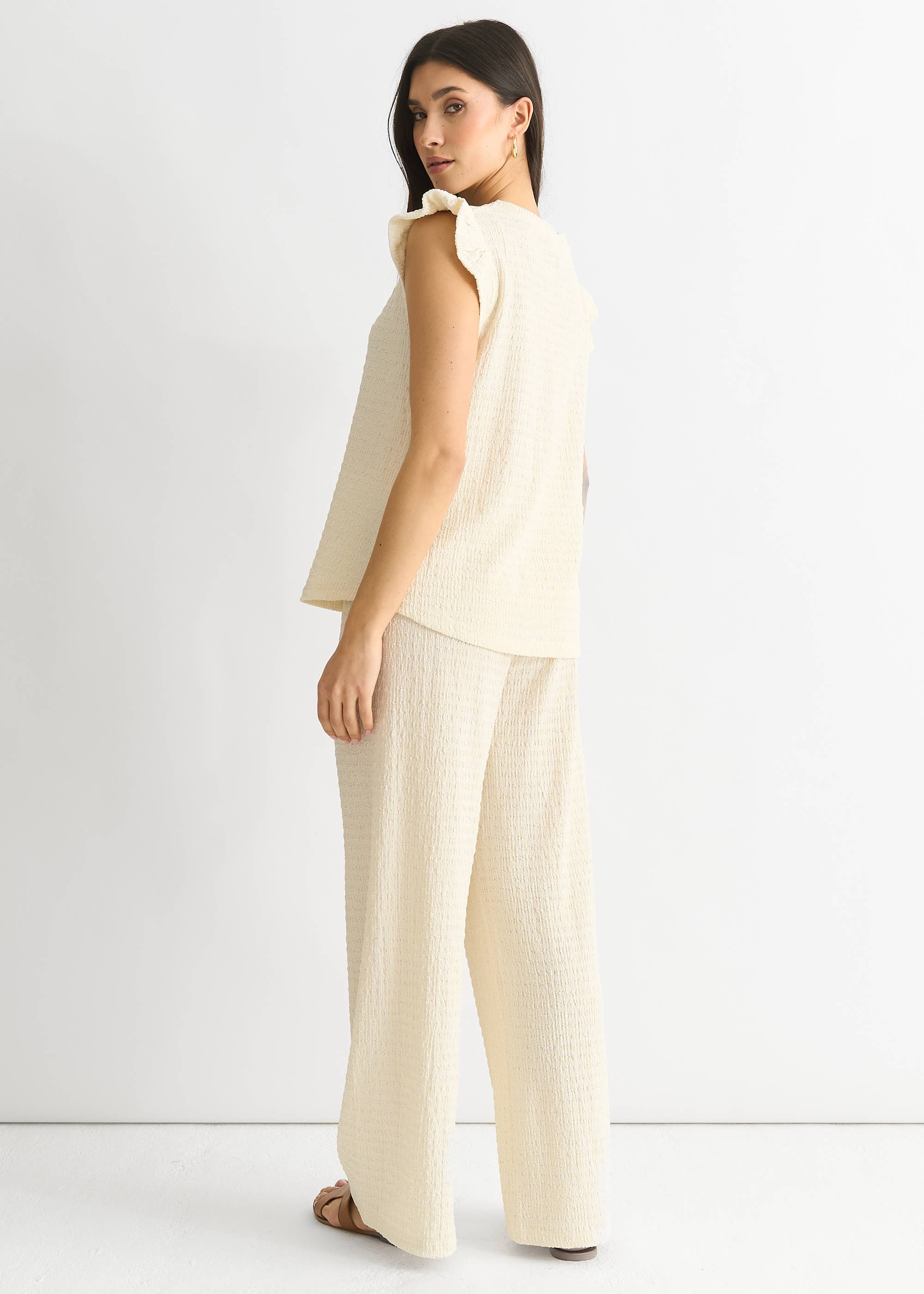 Ivory Frill Sleeves Textured Oversized Top