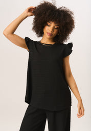 Black Frill Sleeves Textured Oversized Top