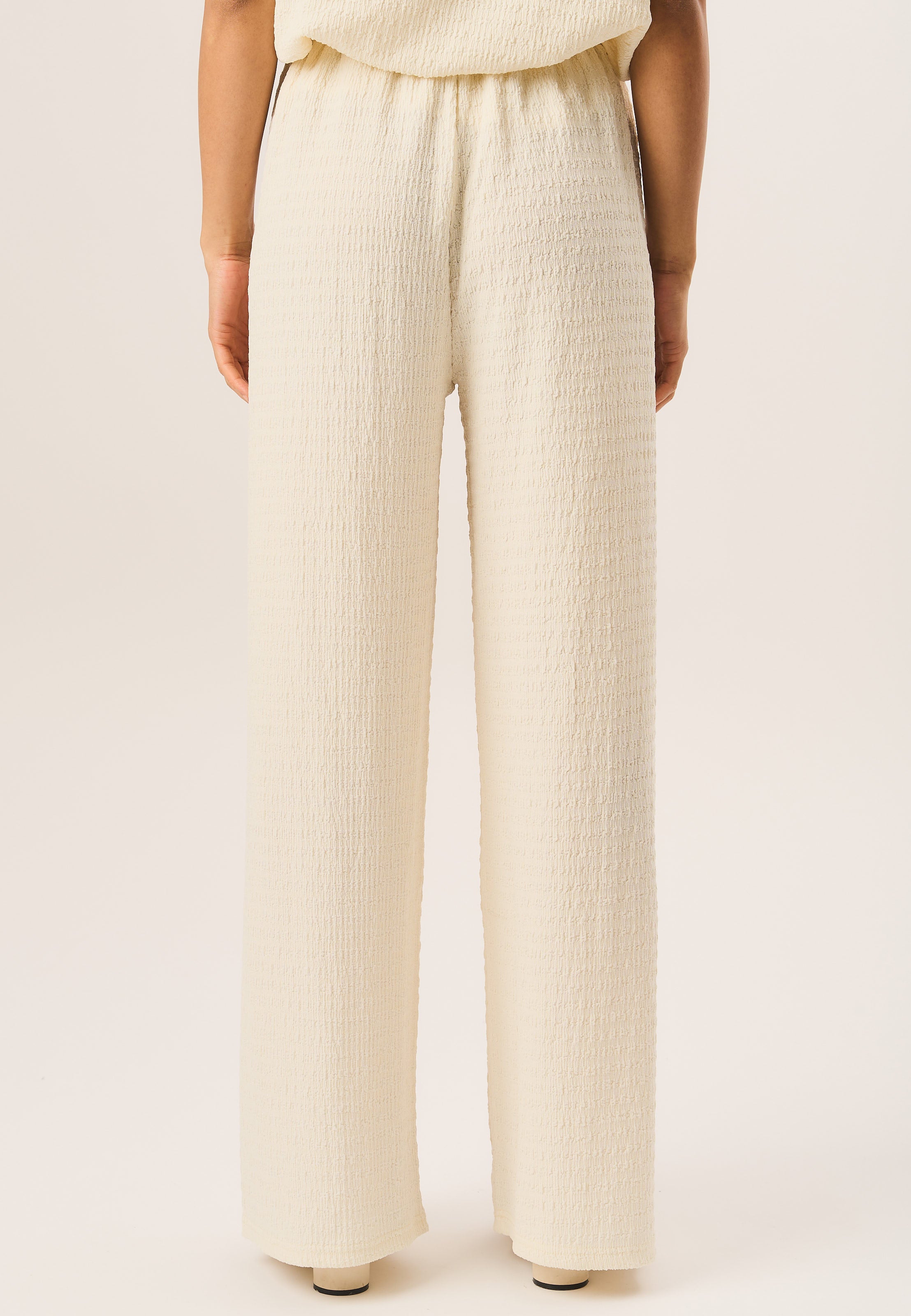 Ivory Textured Elastic Waist Pull On Trousers