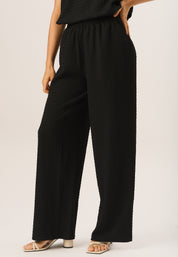 Black Plisse Loungewear Wide Leg Trousers