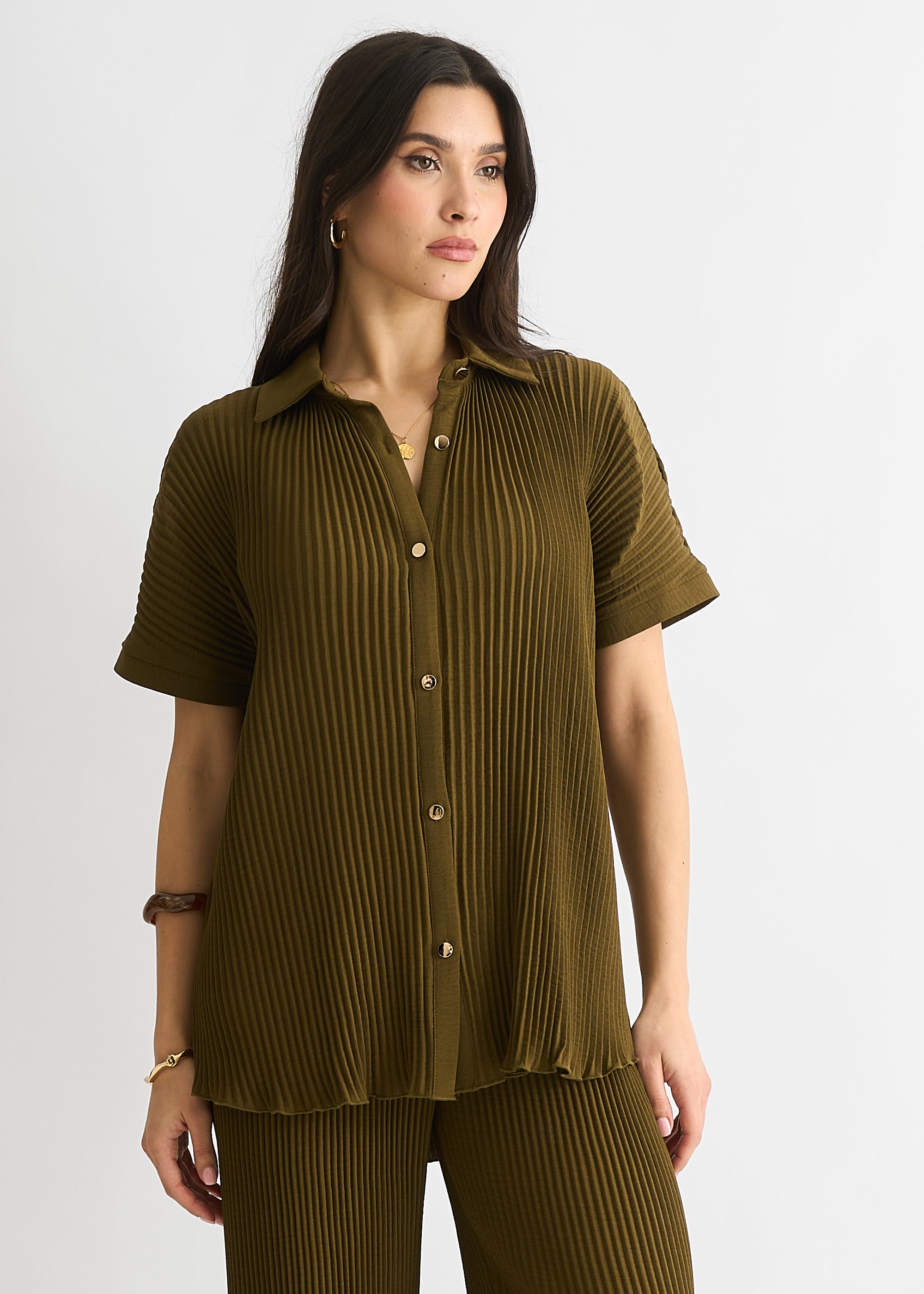 Plisse Short Sleeve Oversized Shirt
