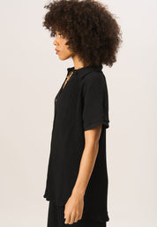 Black Plisse Short Sleeve Oversized Shirt