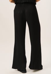 Black Plisse Loungewear Wide Leg Trousers