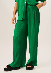 Green Plisse Loungewear Wide Leg Trousers