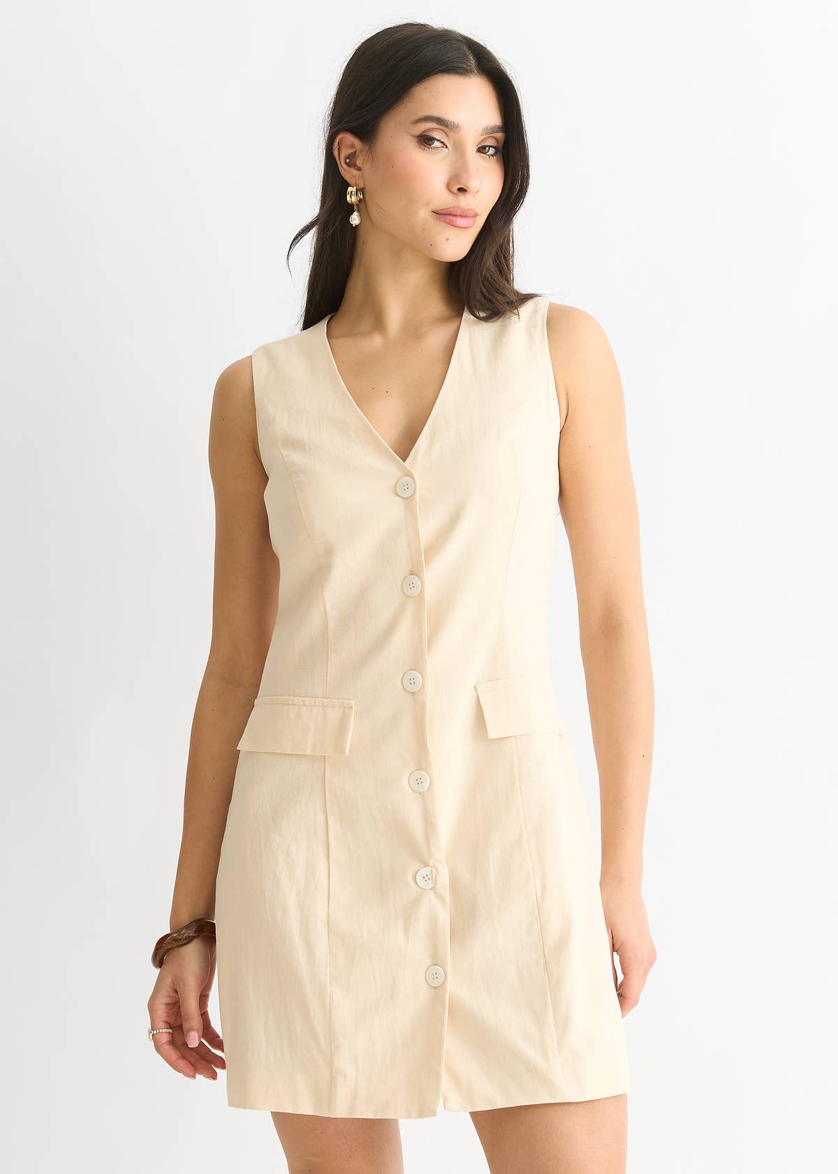 White Cotton Viscose Blend Button Through Mini shirt Dress