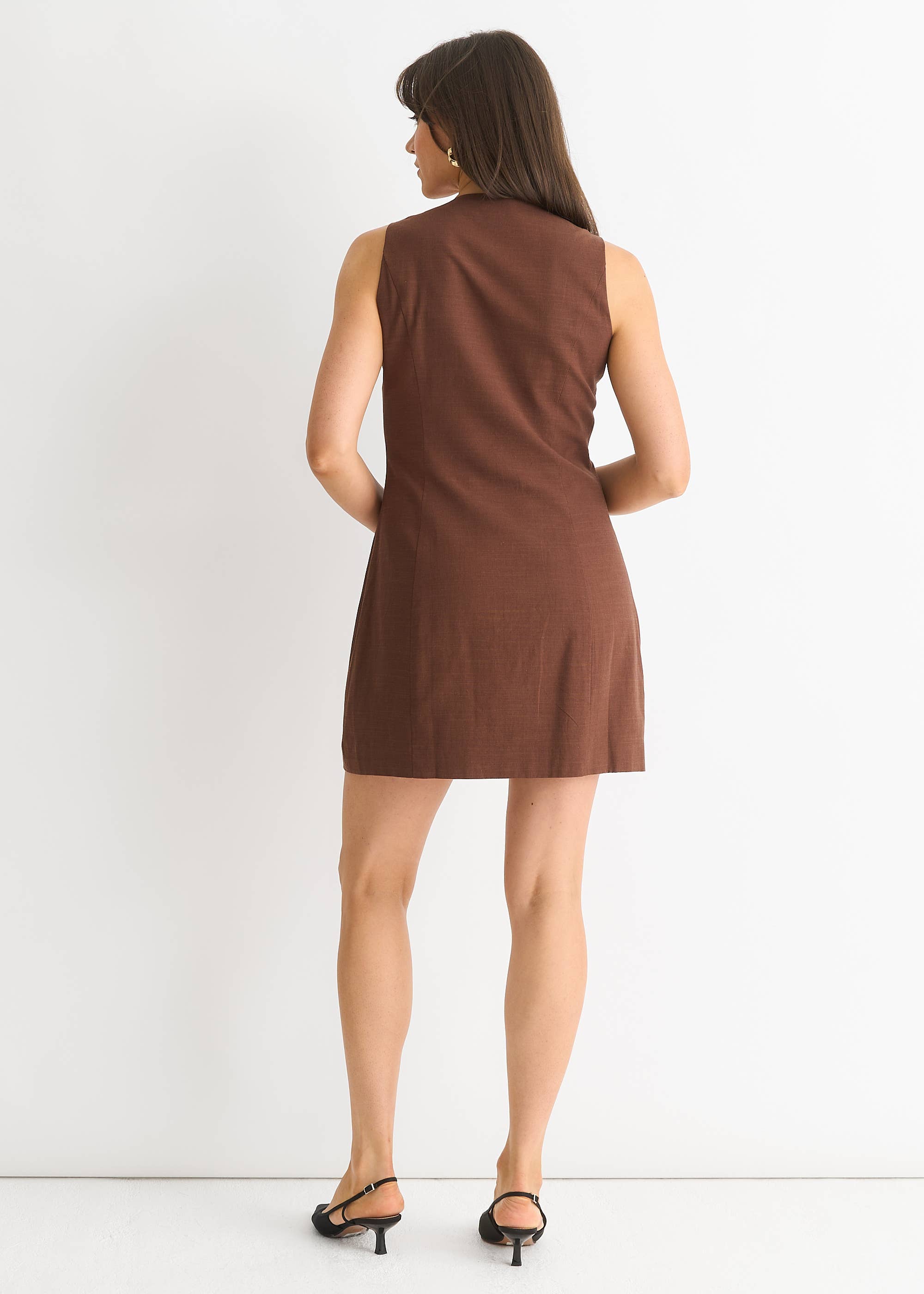 Chocolate Button Through Cotton Viscose Blend Mini Shirt Dress