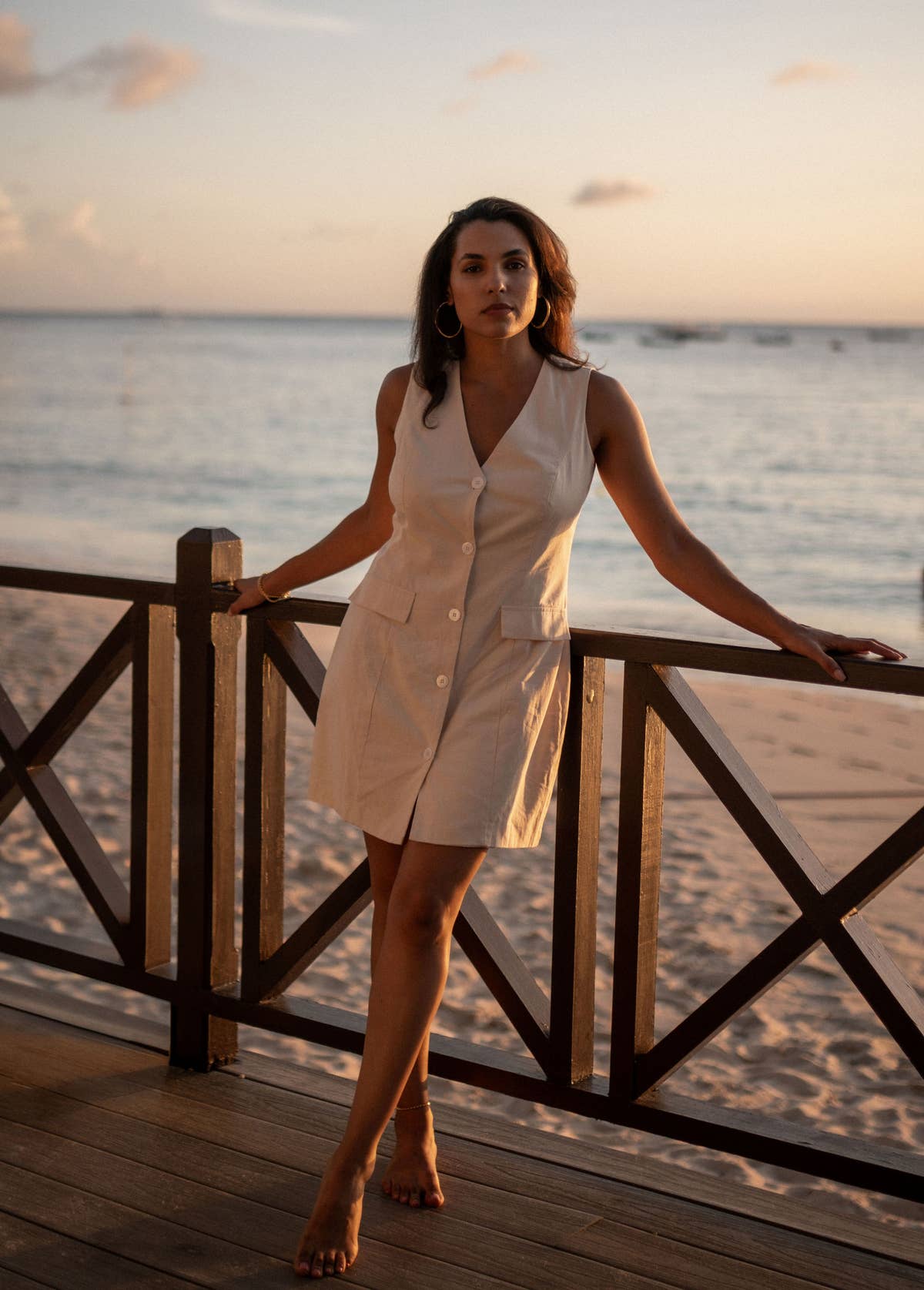 White Cotton Viscose Blend Button Through Mini shirt Dress
