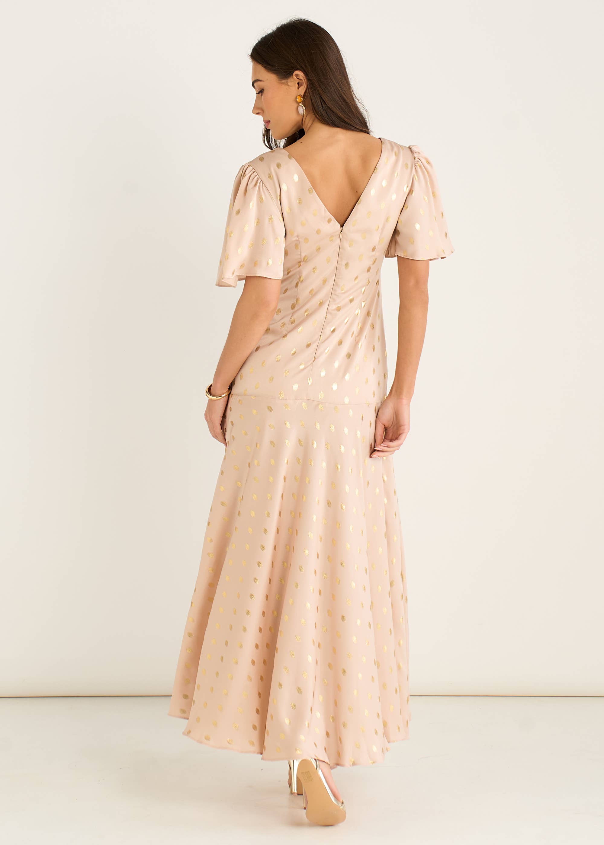 Stone Angel Sleeves Foil Pattern Maxi Dress
