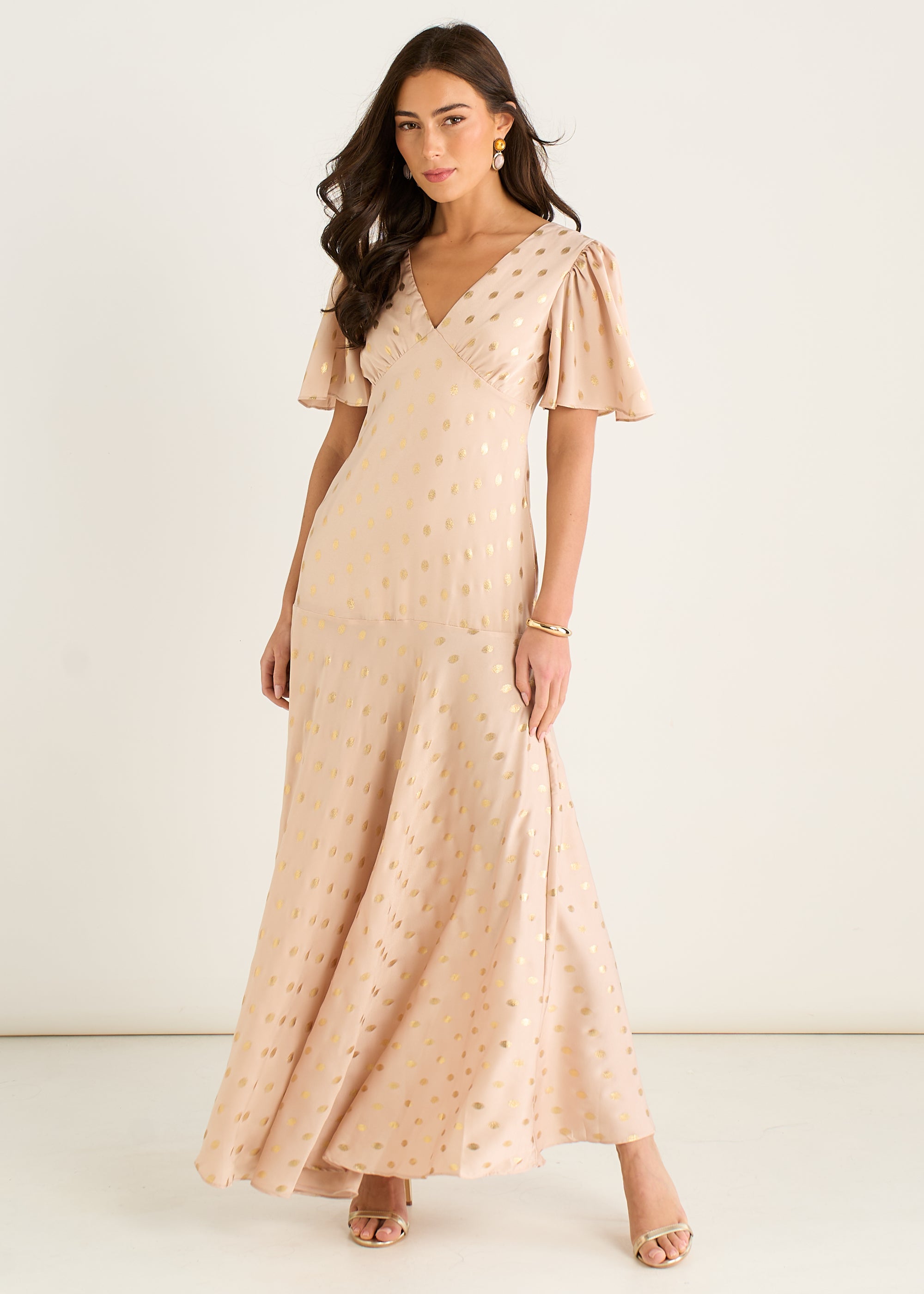 Angel Sleeves Foil Pattern Maxi Dress