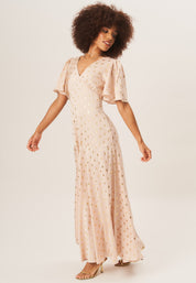 Stone Angel Sleeves Foil Pattern Maxi Dress