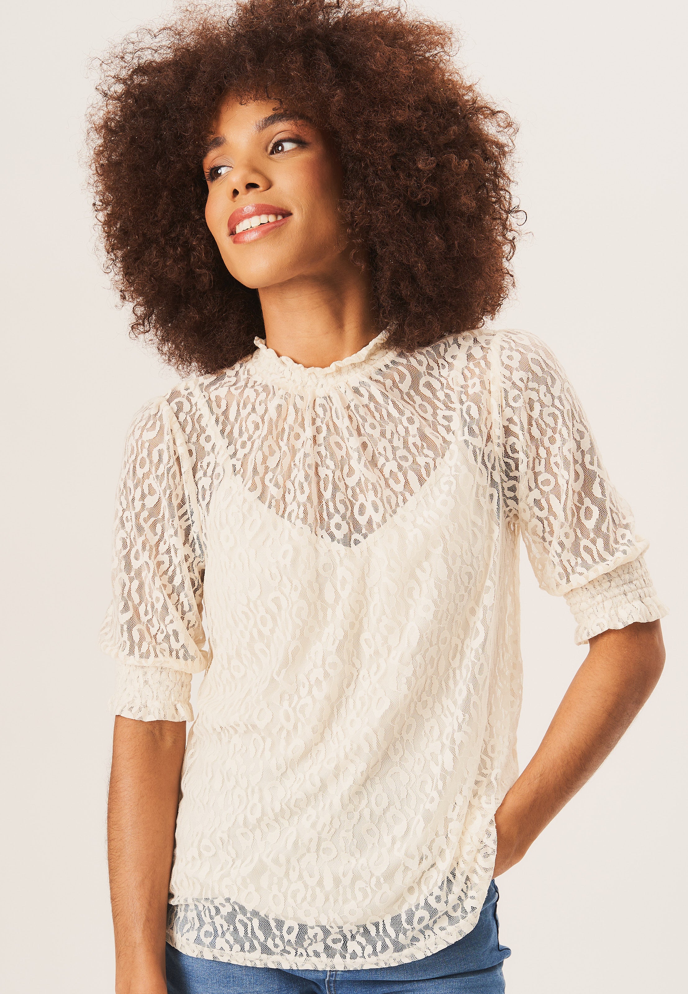 High Neck Lace Loose Fit Blouse