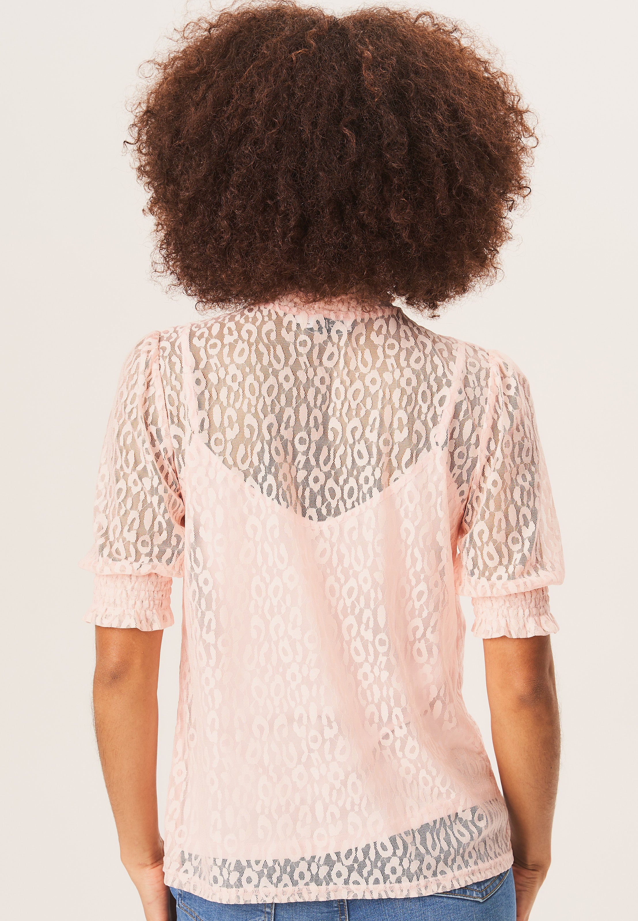 Light Pink High Neck Lace Loose Fit Blouse