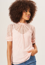 Light Pink High Neck Lace Loose Fit Blouse