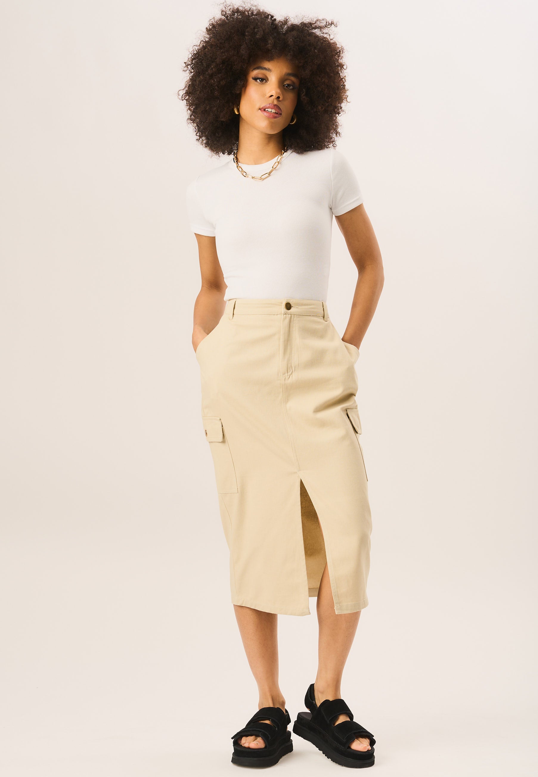 Stone Cargo Midi Skirt