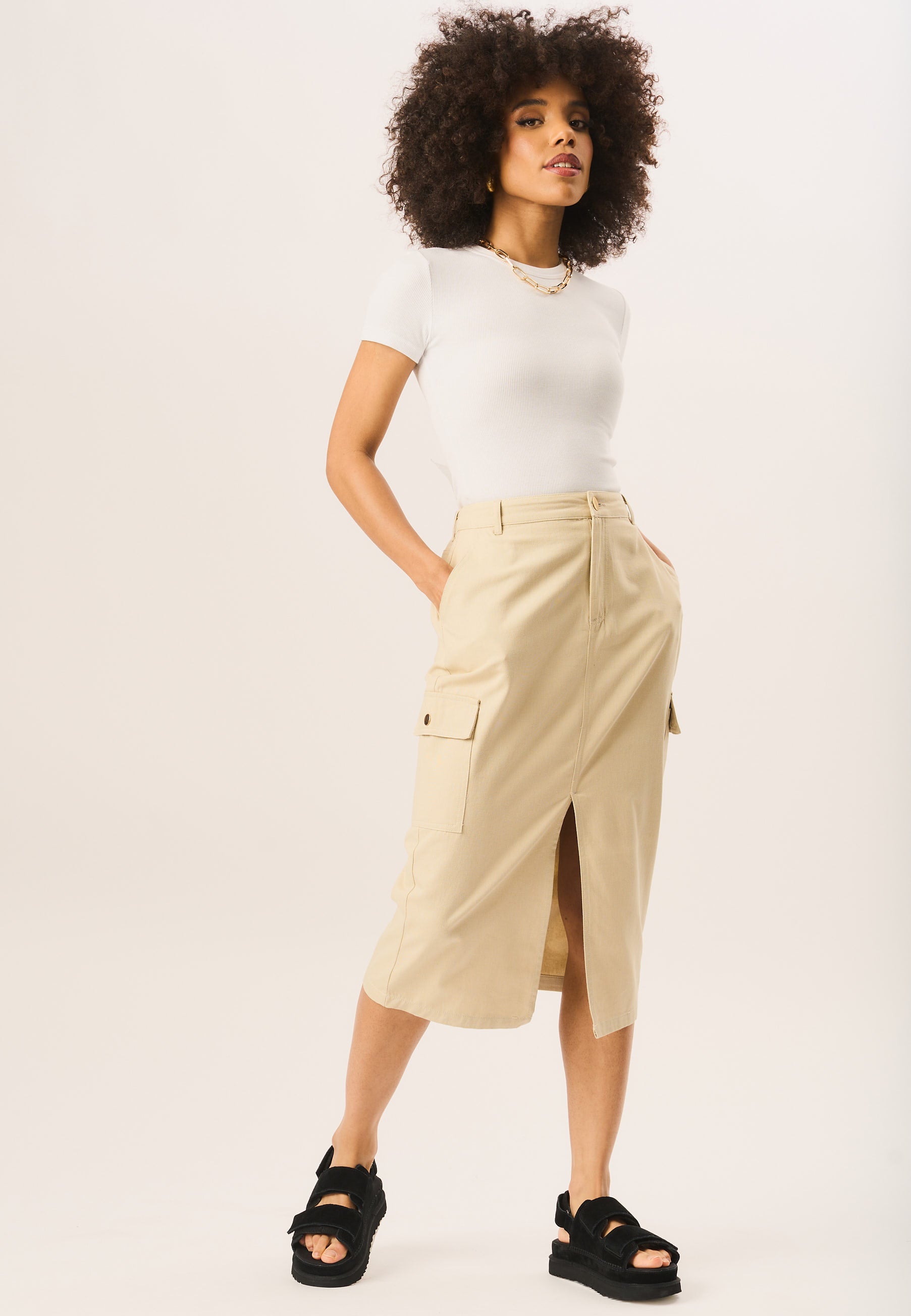 Stone Cargo Midi Skirt