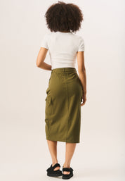 Khaki Cargo Midi Skirt