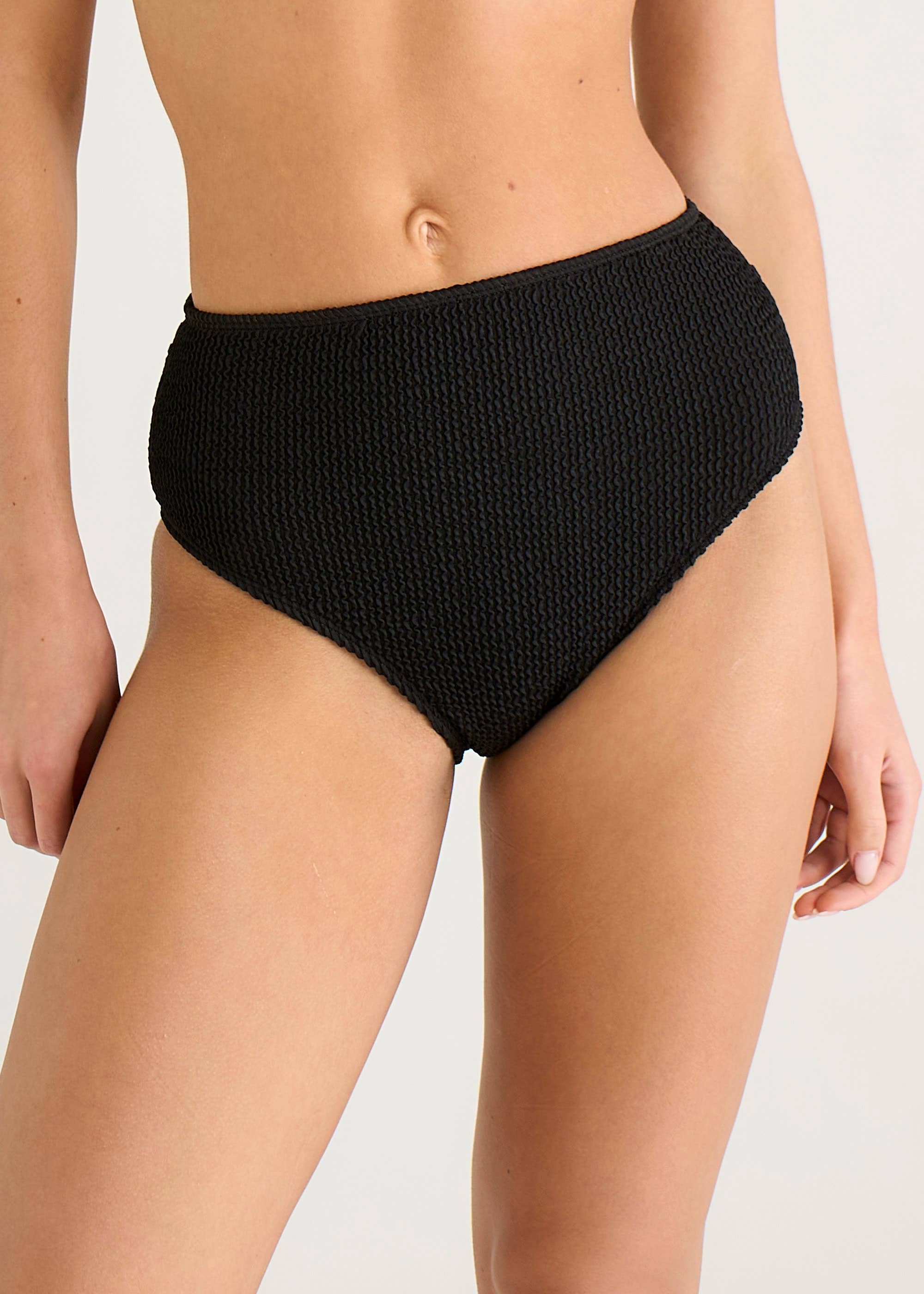 Black Textured High Waist Bikini Bottom