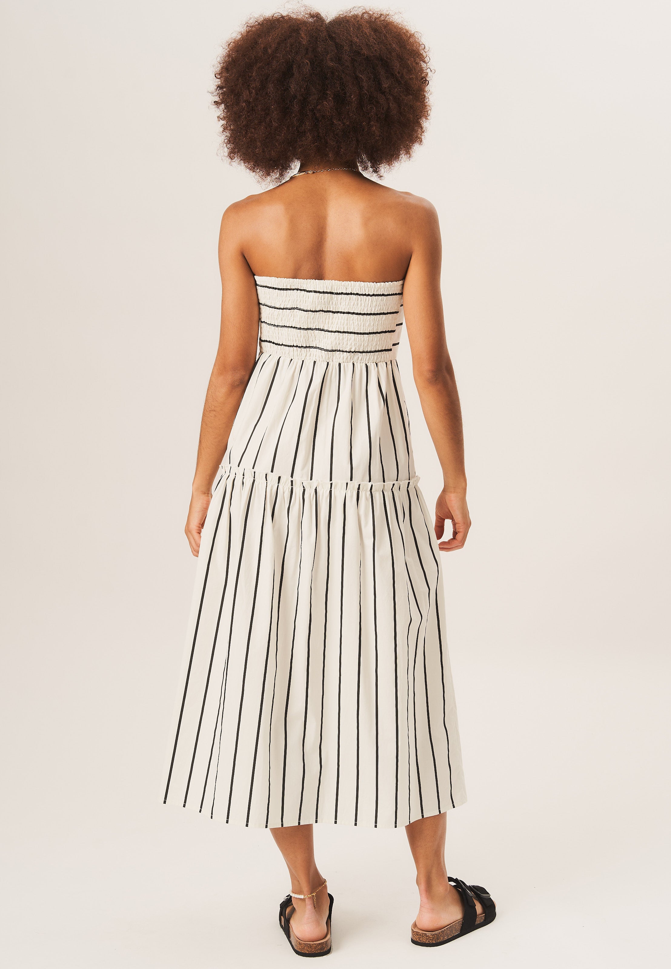 White Cotton Stripe Bandeau Skater Midi Dress