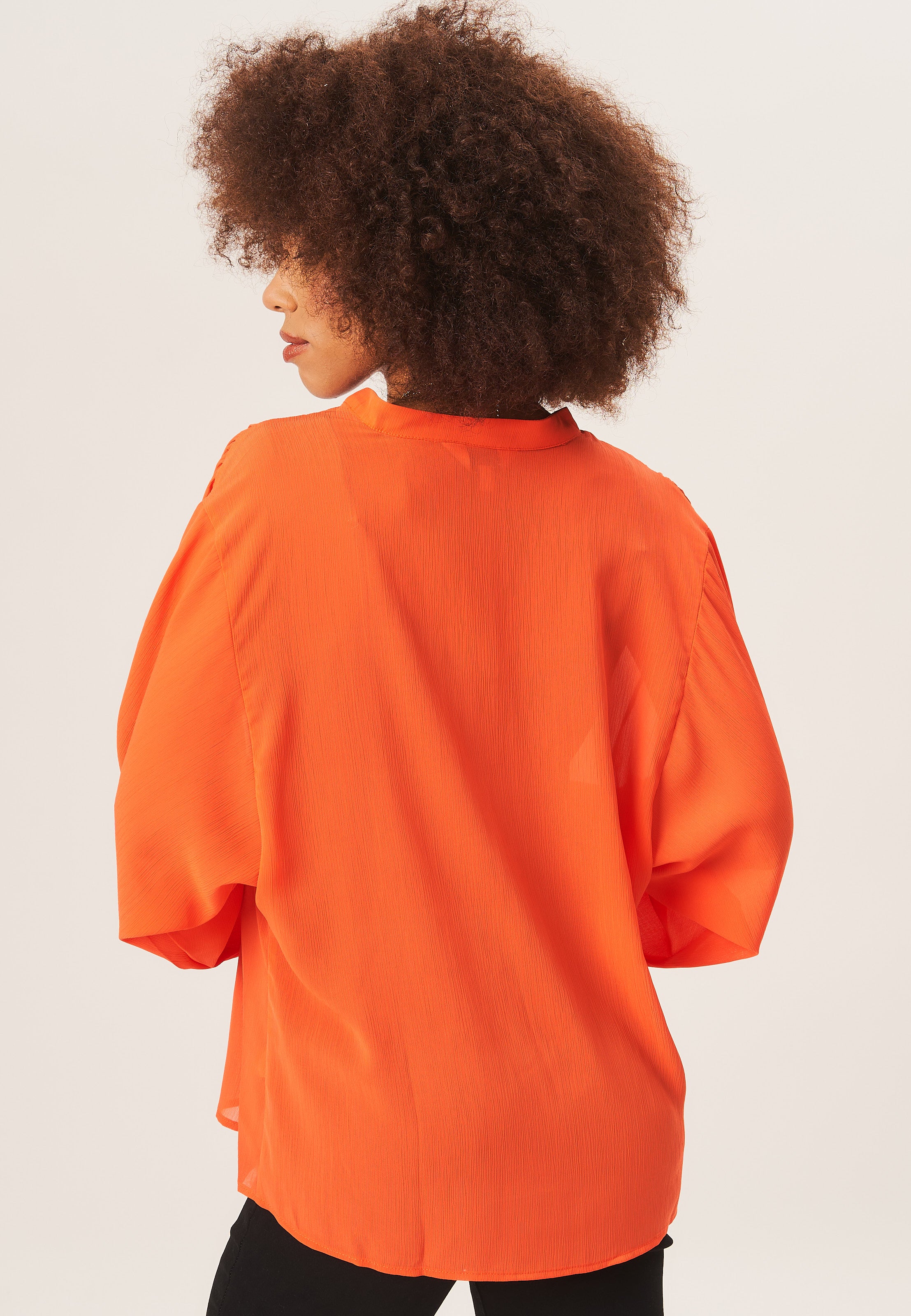 Orange Textured Chiffon Oversized Blouse