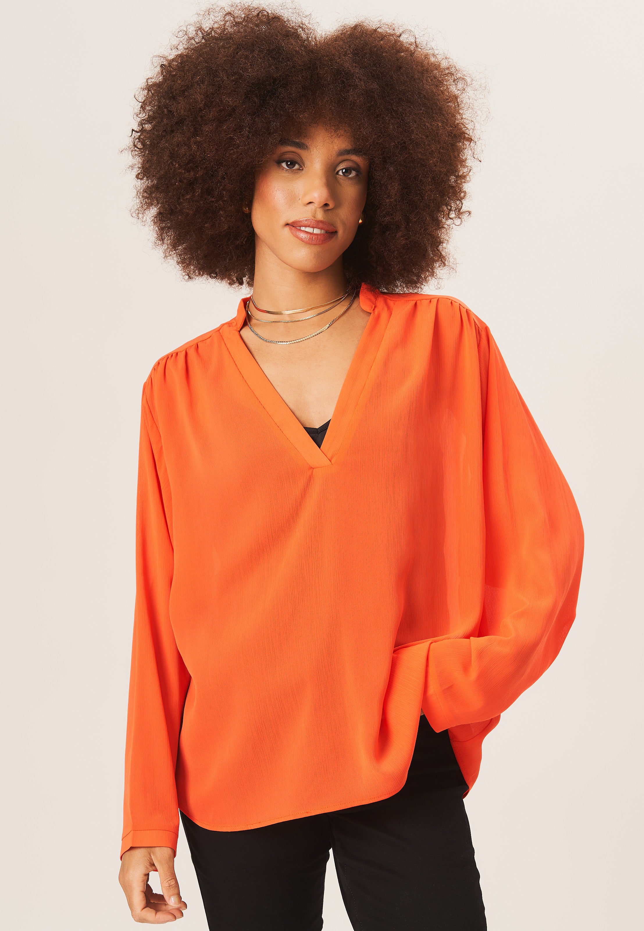 Orange Textured Chiffon Oversized Blouse