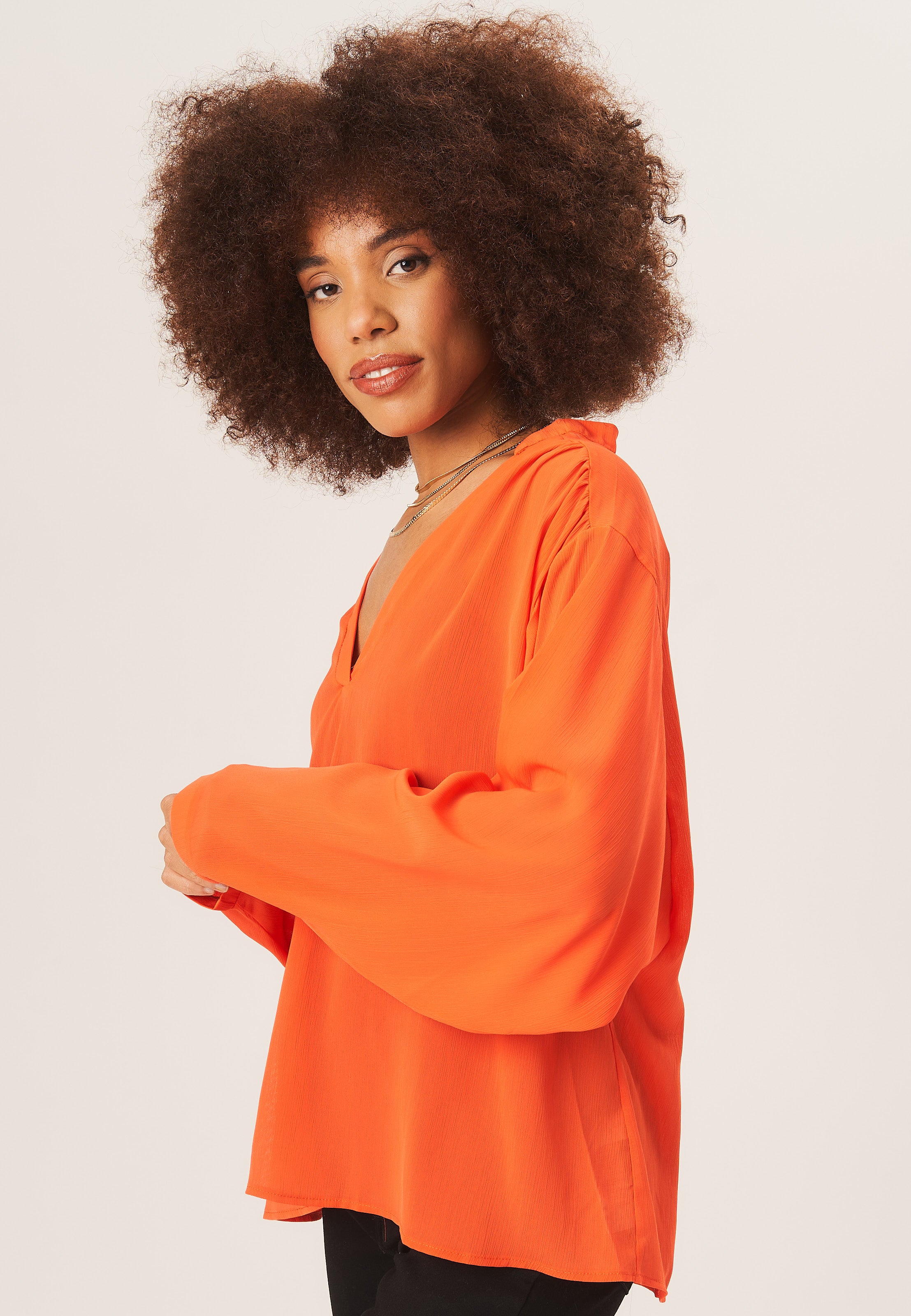 Orange Textured Chiffon Oversized Blouse