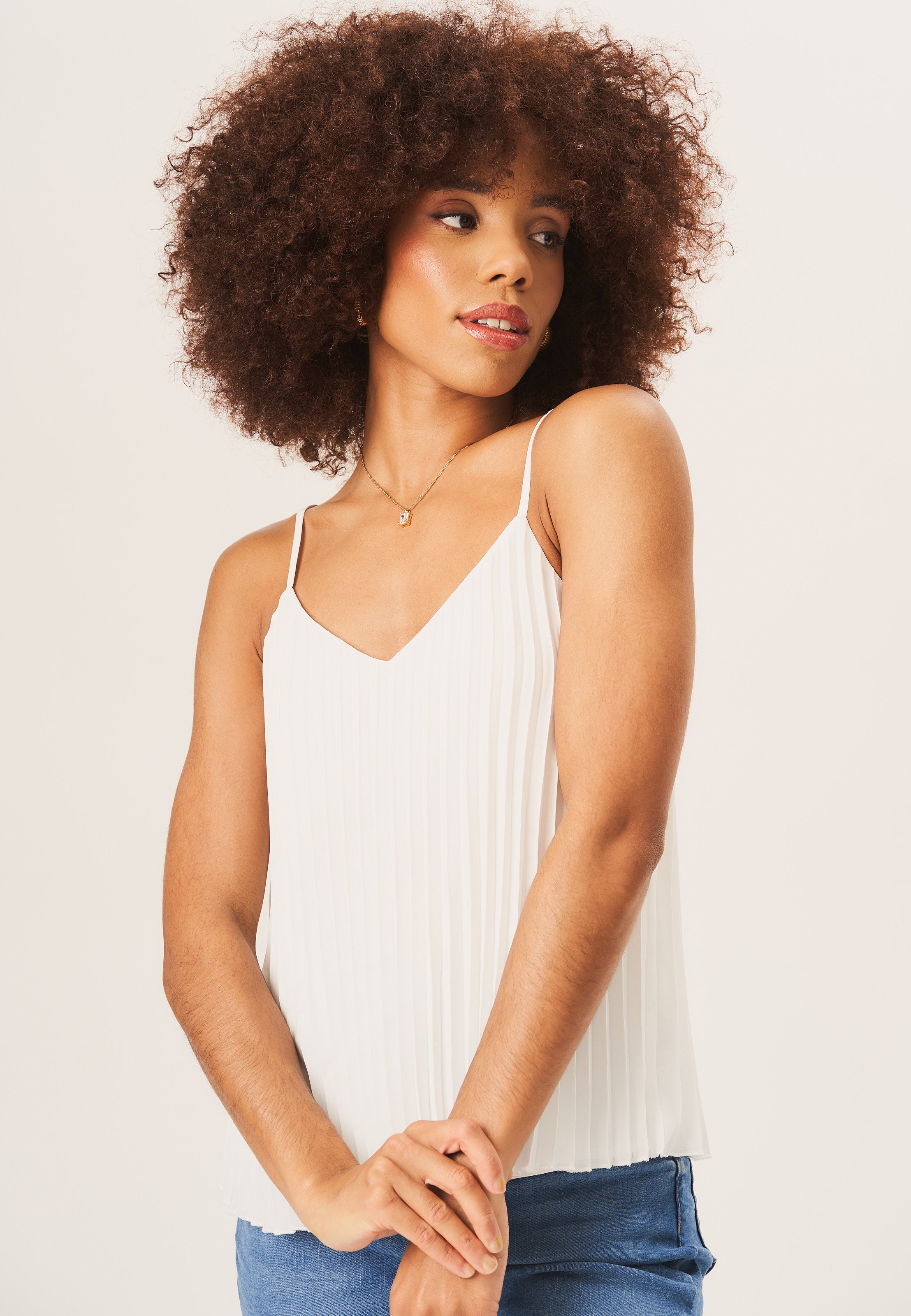 Ivory Strappy Pleated Cami Top