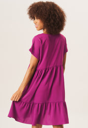 Wine V Neck Tiered Mini Smock Dress