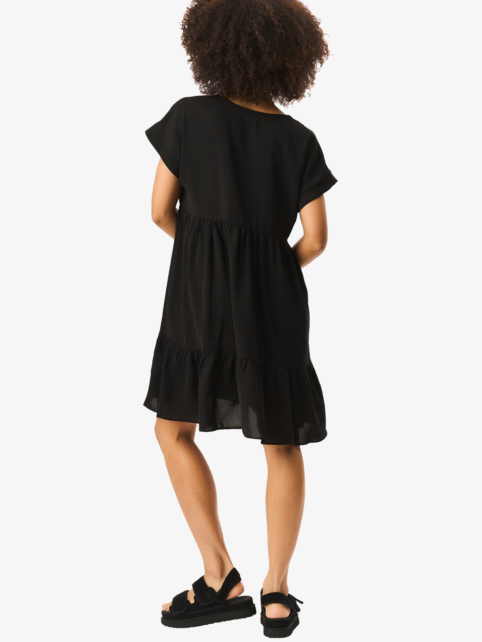 Black V Neck Tiered Mini Smock Dress