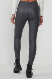 Grey Plain PU Leggings