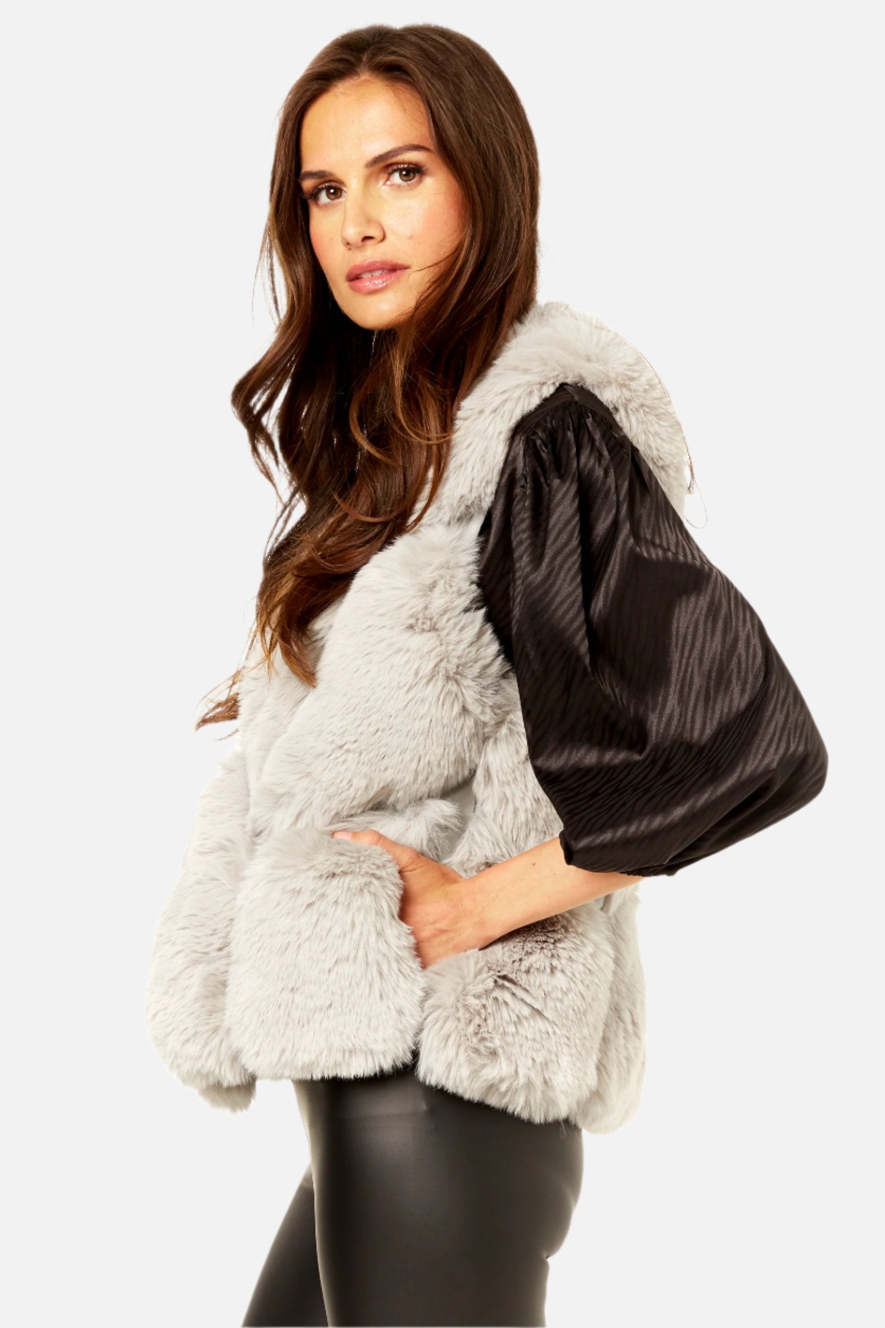 Sliver Patch Fur Cropped Gilet