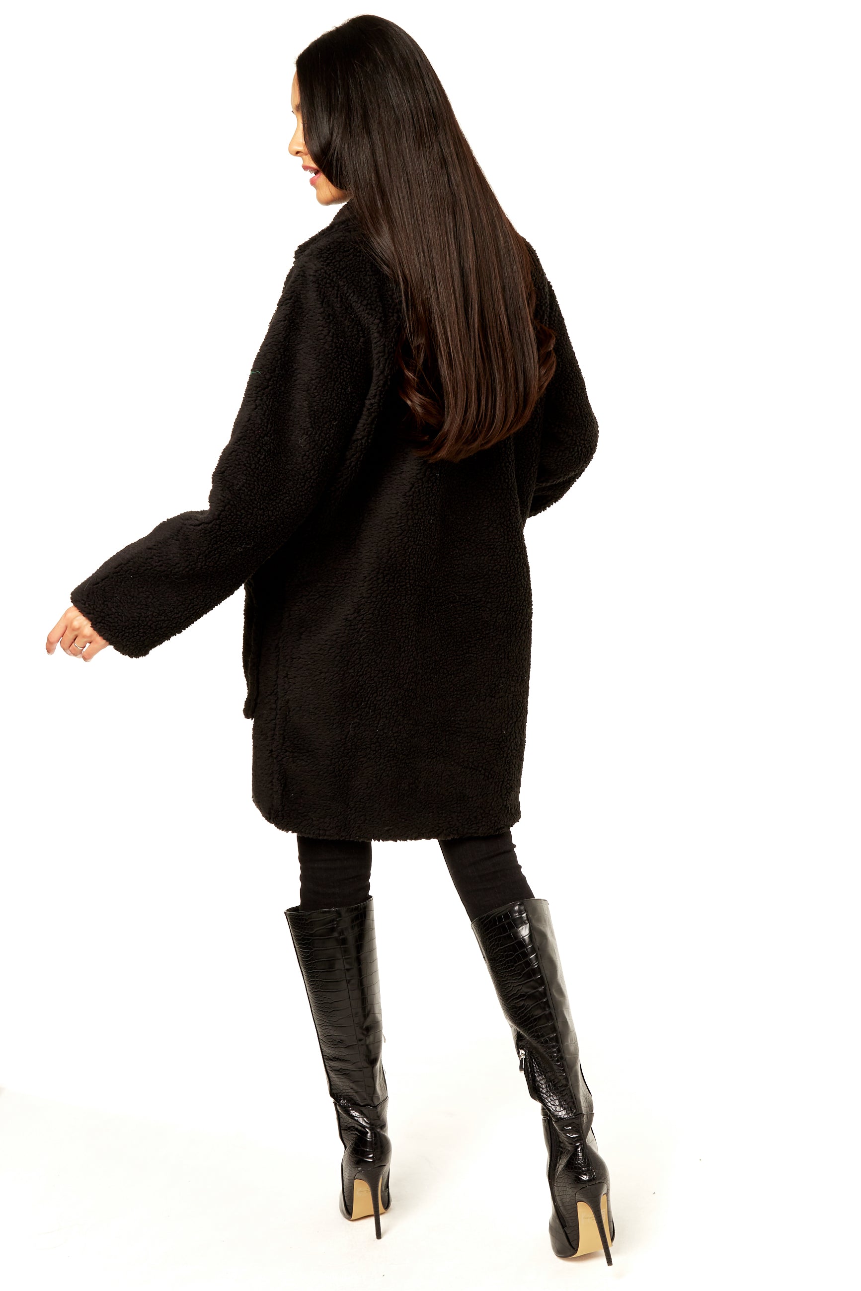 Black Faux Fur Longline Teddy Overcoat