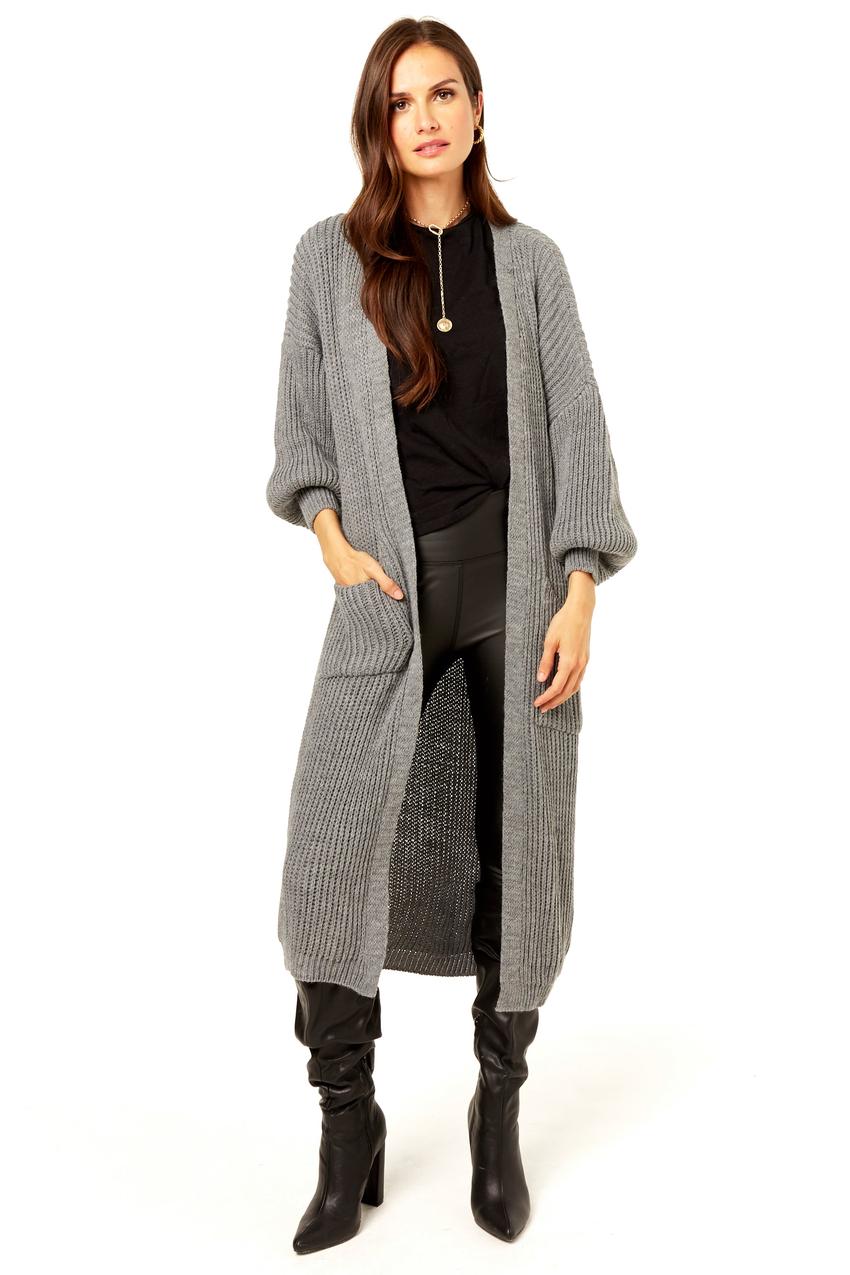 Light Grey Long Knitted Cardigan