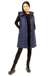 Navy Longline Padded Hooded Gilet