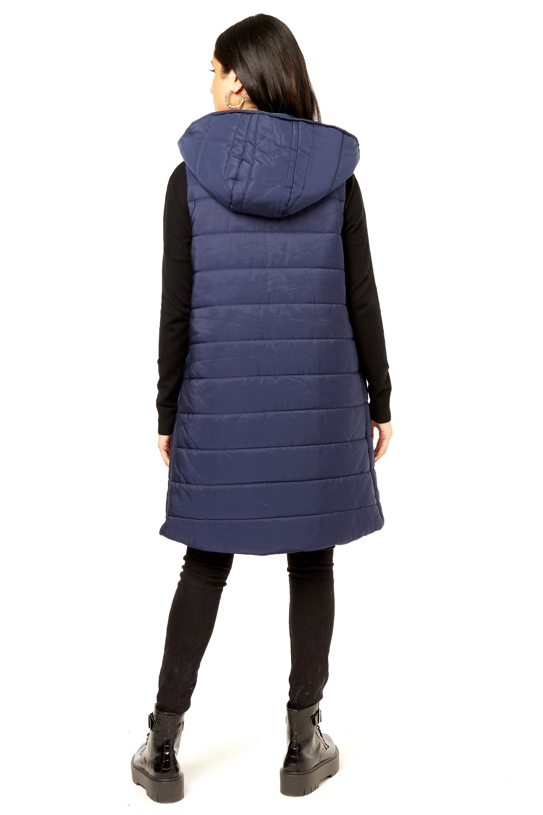 Navy Longline Padded Hooded Gilet