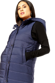 Navy Longline Padded Hooded Gilet