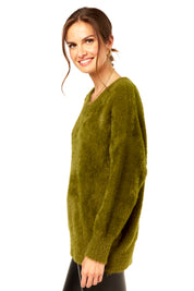 Khaki V Neck Plush Jumper